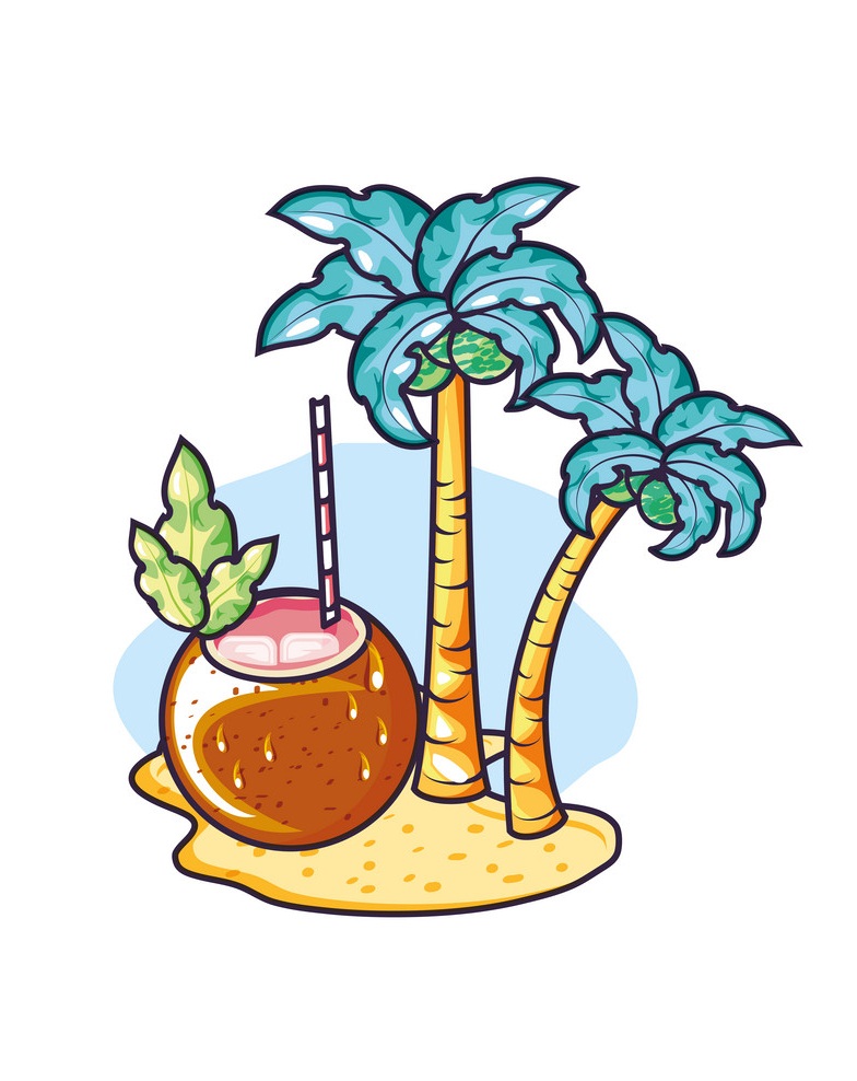 ココナッツの木とココナッツ カクテルのイラスト イラスト