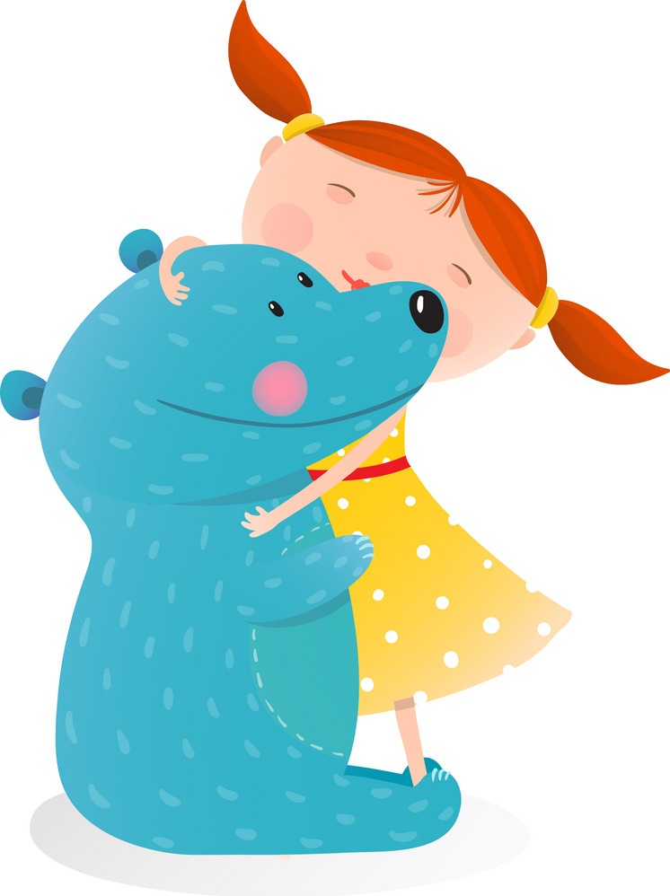 クマのおもちゃを抱き締める小さな女の子のイラスト