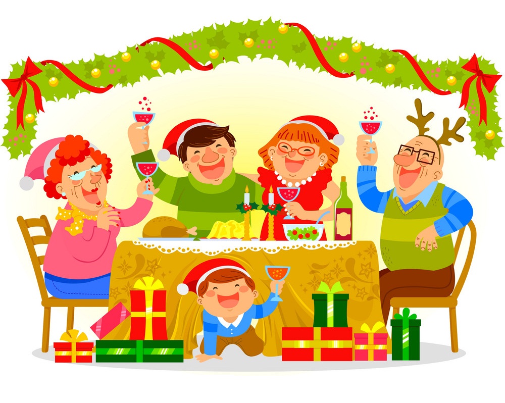 クリスマスを祝う家族のイラスト イラスト