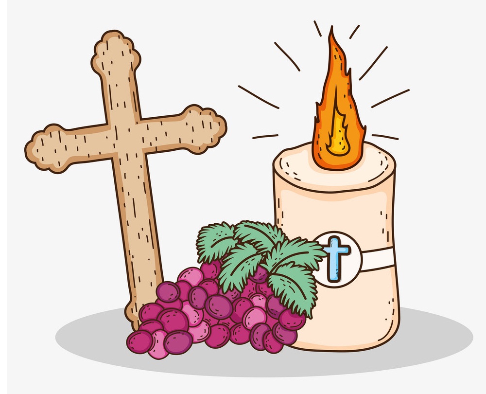 キャンドルとブドウの十字架のイラスト イラスト
