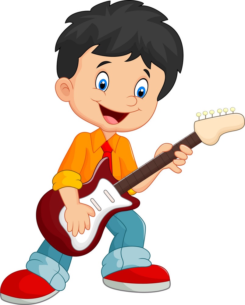 漫画の子供のイラストがギターを弾く イラスト
