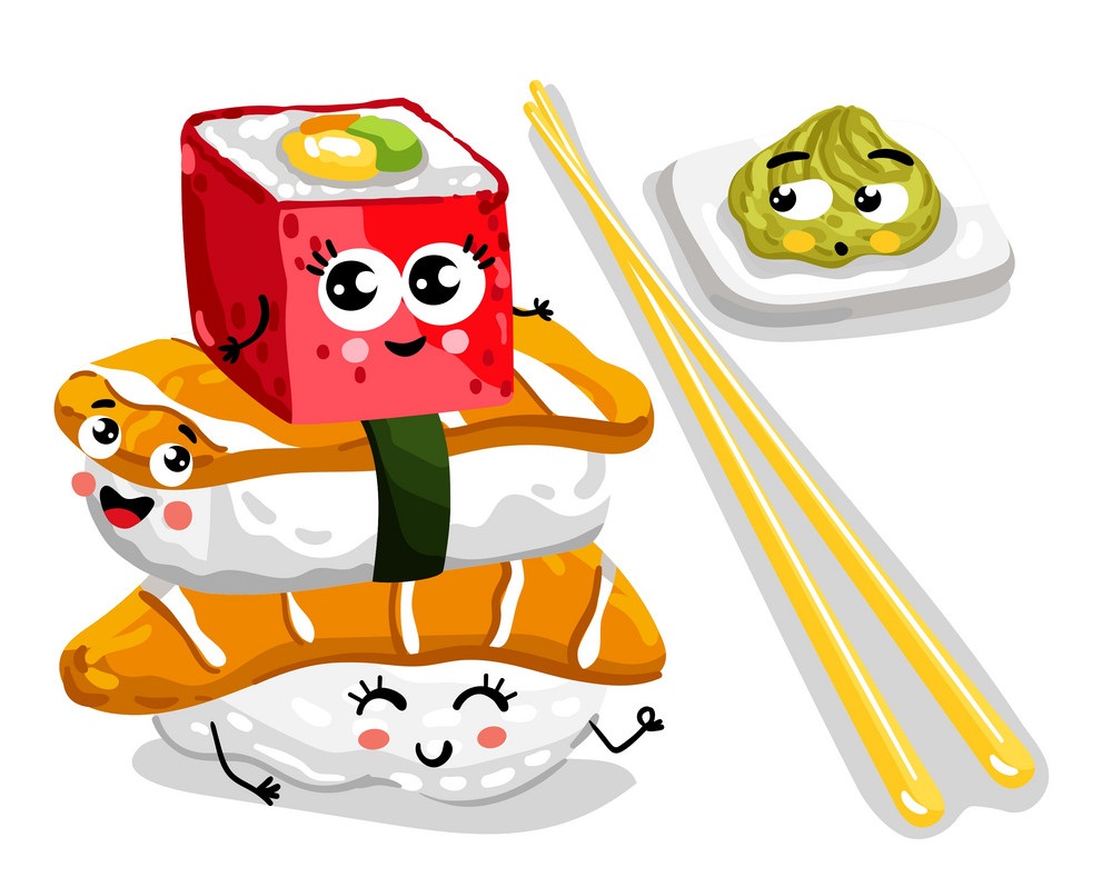 漫画の寿司と刺身のイラスト