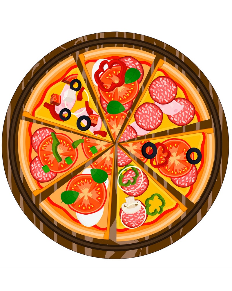 丸型熱々ピザのロゴのイラスト
