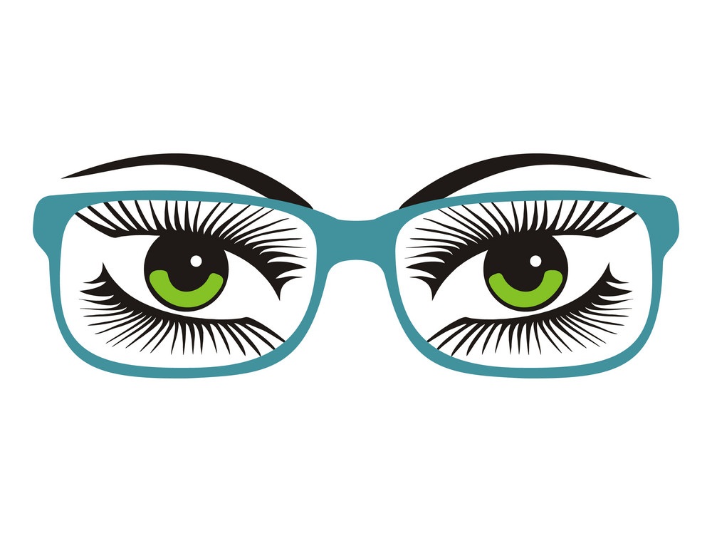 メガネのイラストを持つ女性の緑の目 イラスト