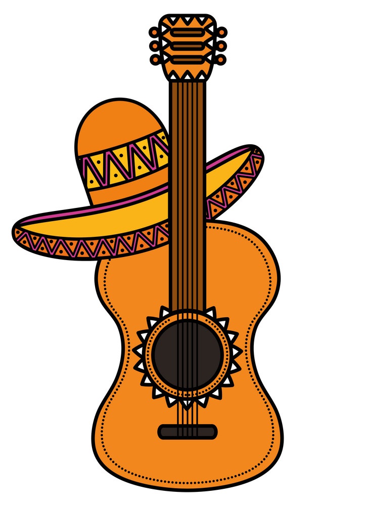 メキシカンハットをかぶったギターのイラスト イラスト