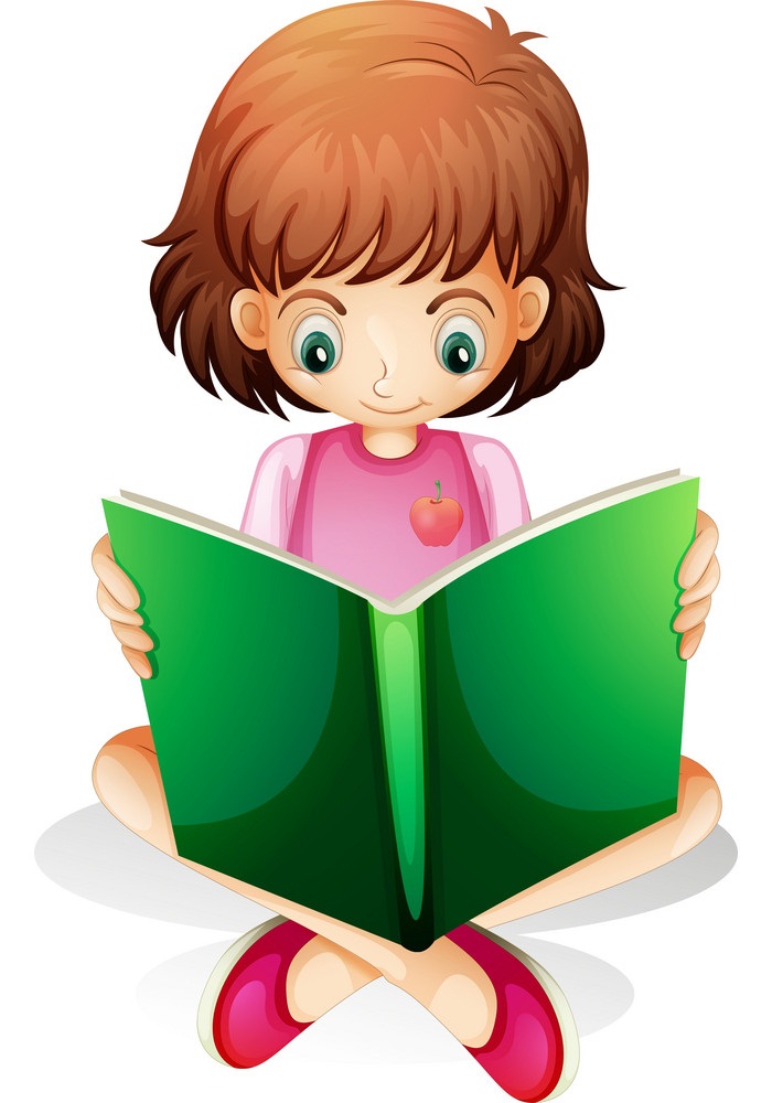 緑の本を読んでいる若い女の子のイラスト