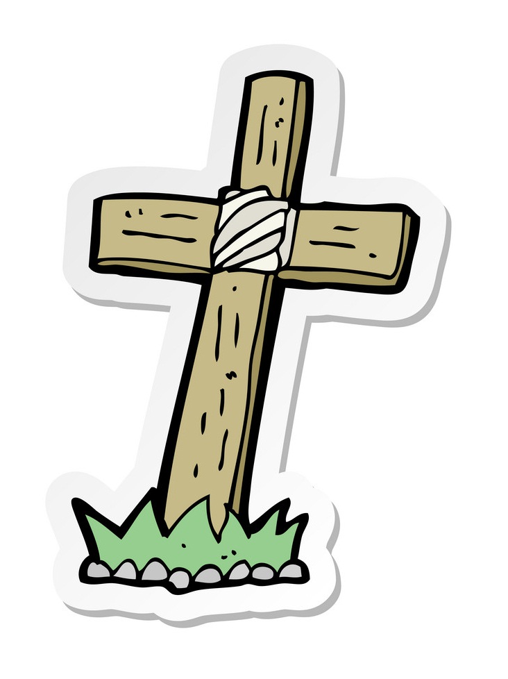 木製の十字架のお墓のイラスト イラスト