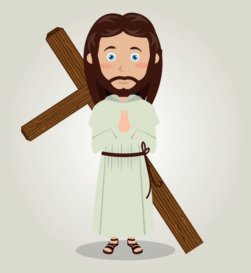 木製の十字架を持つイエス・キリストのイラスト