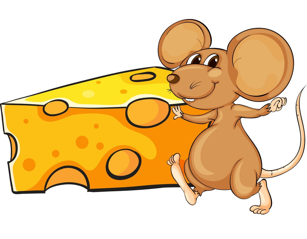 ネズミと大きなチーズスライスのイラスト イラスト