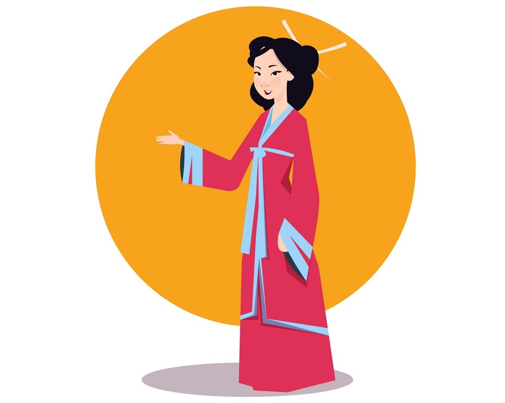 日本の着物を着たアジア人女性のイラスト イラスト