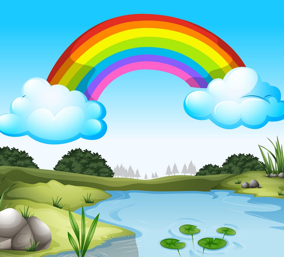 虹のかかる美しい風景のイラスト イラスト