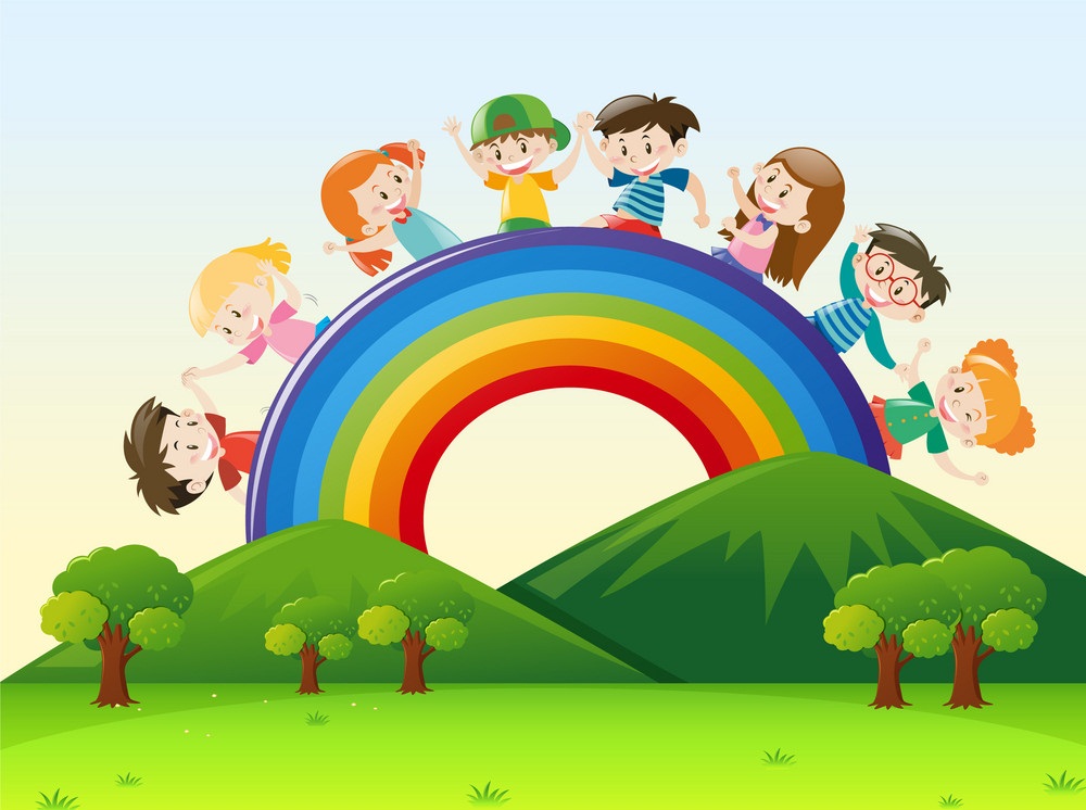 虹の向こうの子供たちのイラスト イラスト