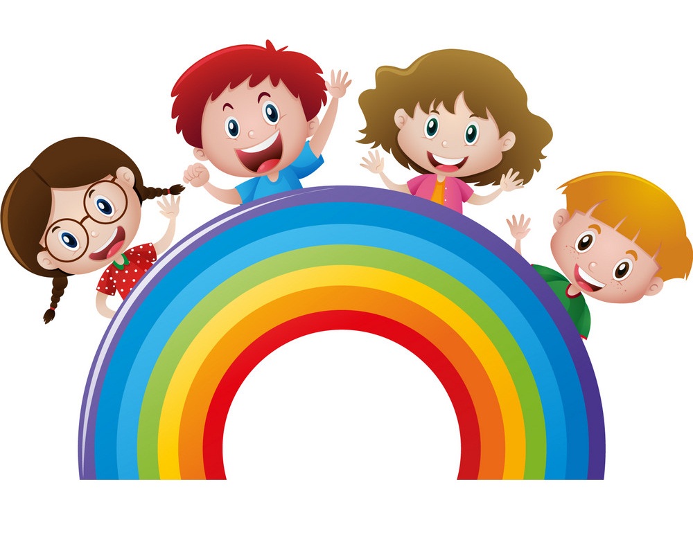 虹を持つ 4 人の子供たちのイラスト イラスト