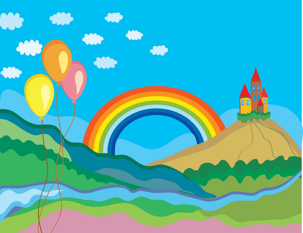 虹とお城のイラスト イラスト