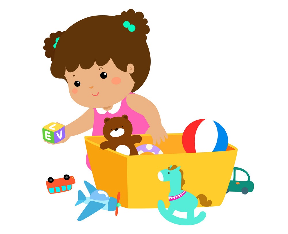 おもちゃを持つ小さな女の子のイラスト イラスト