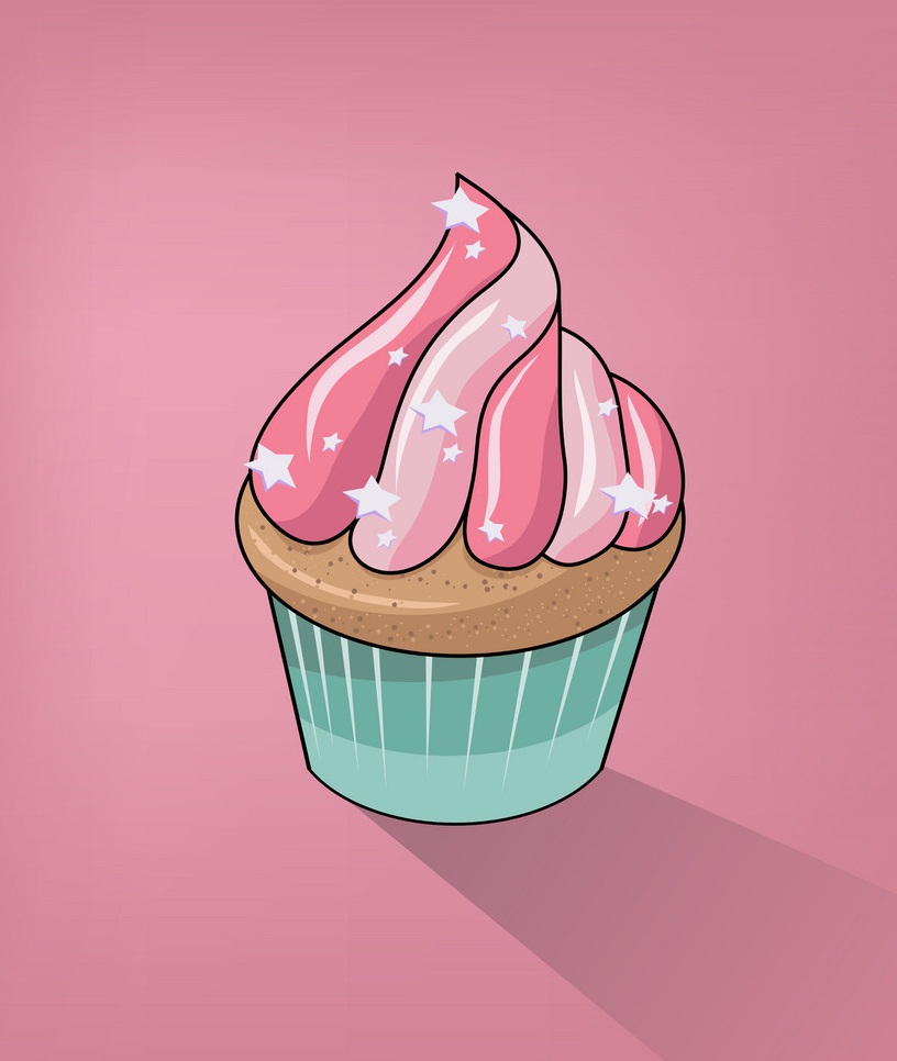 ピンクの背景に素敵なカップケーキのイラスト