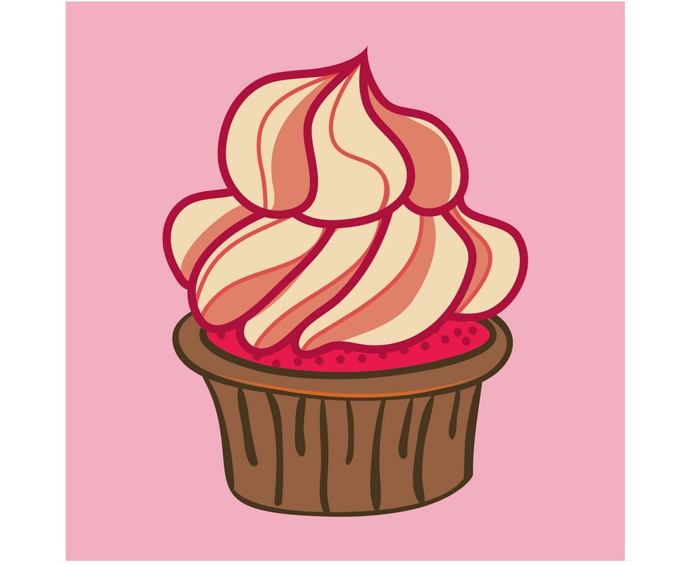 ピンクの背景のカップケーキのイラスト
