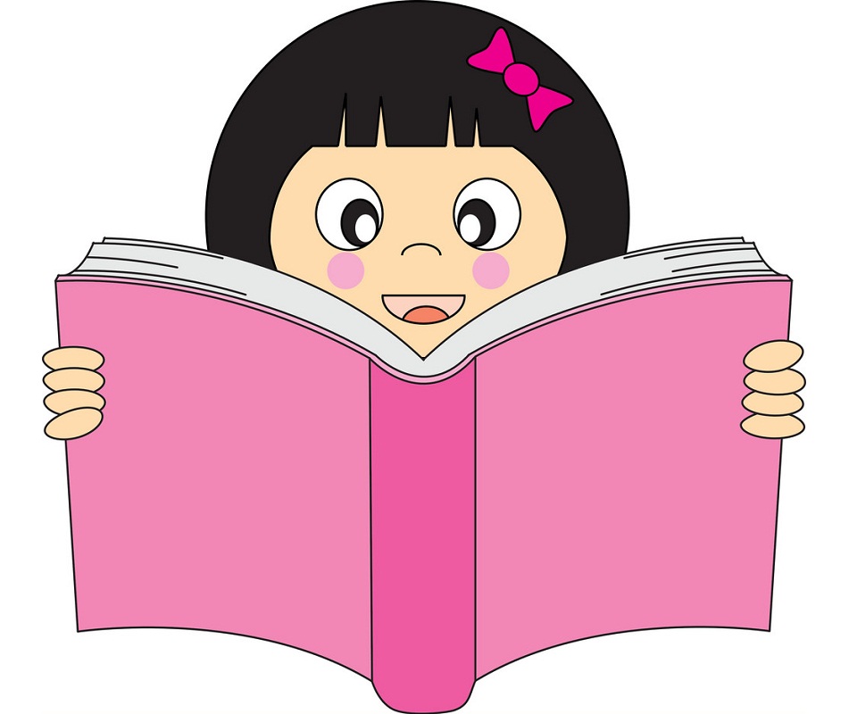 ピンクの本を読んでいる女の子のイラスト イラスト