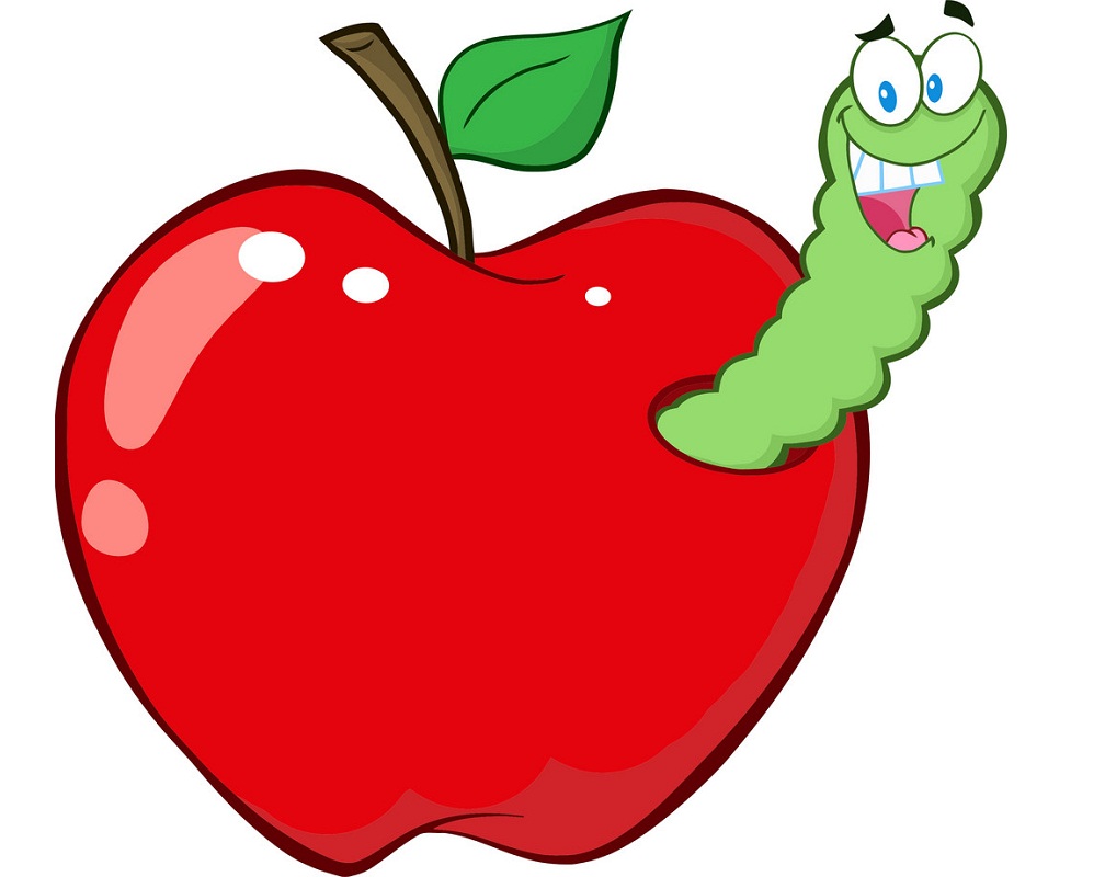 リンゴのイラストの笑顔の虫 イラスト