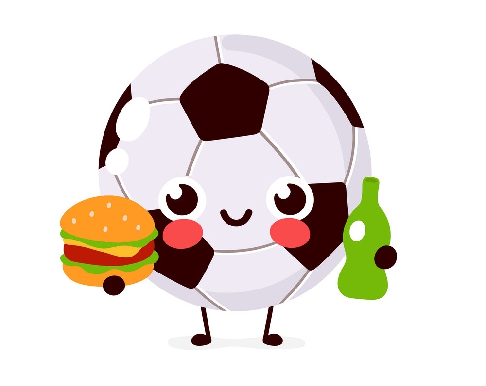 サッカー ボール、ビールとハンバーガーのイラスト イラスト