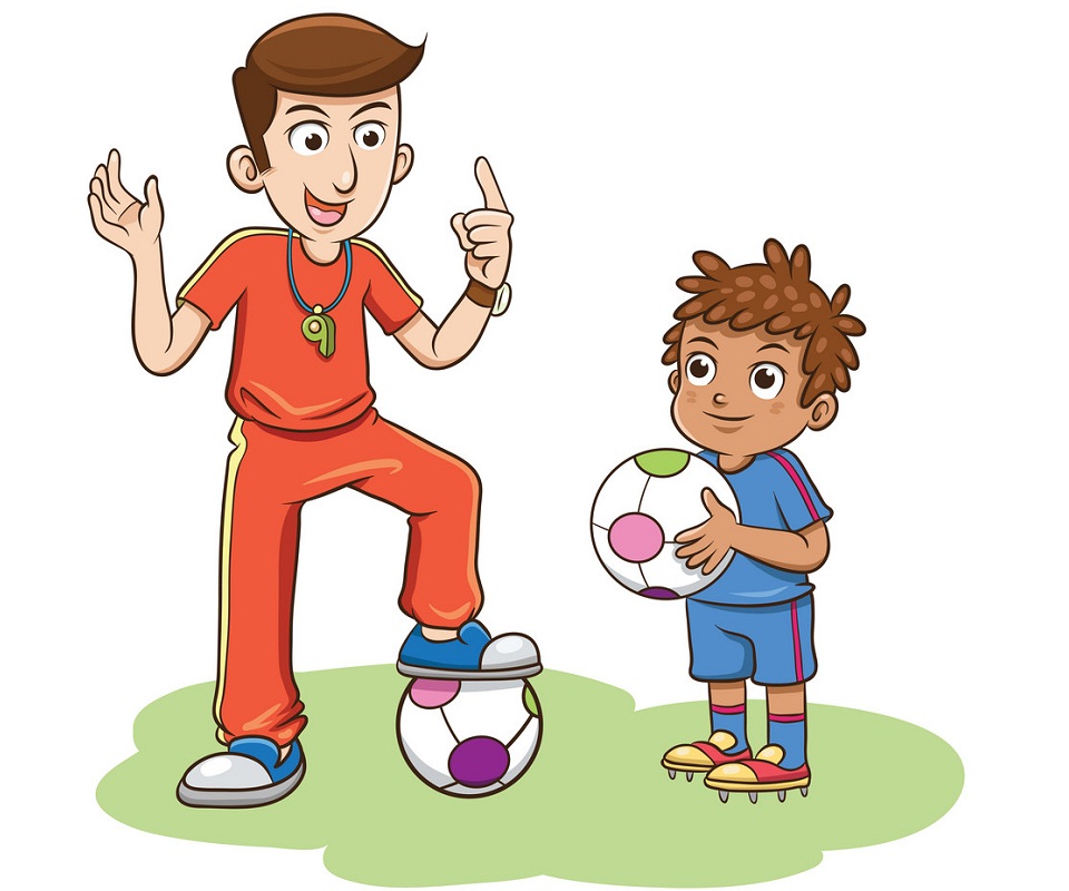 サッカーコーチと子供選手のイラスト イラスト