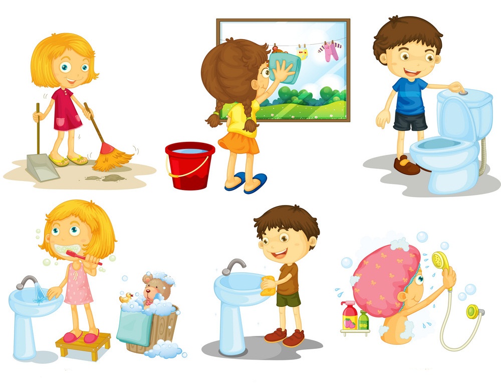 さまざまな家事をしている子供たちのイラスト イラスト