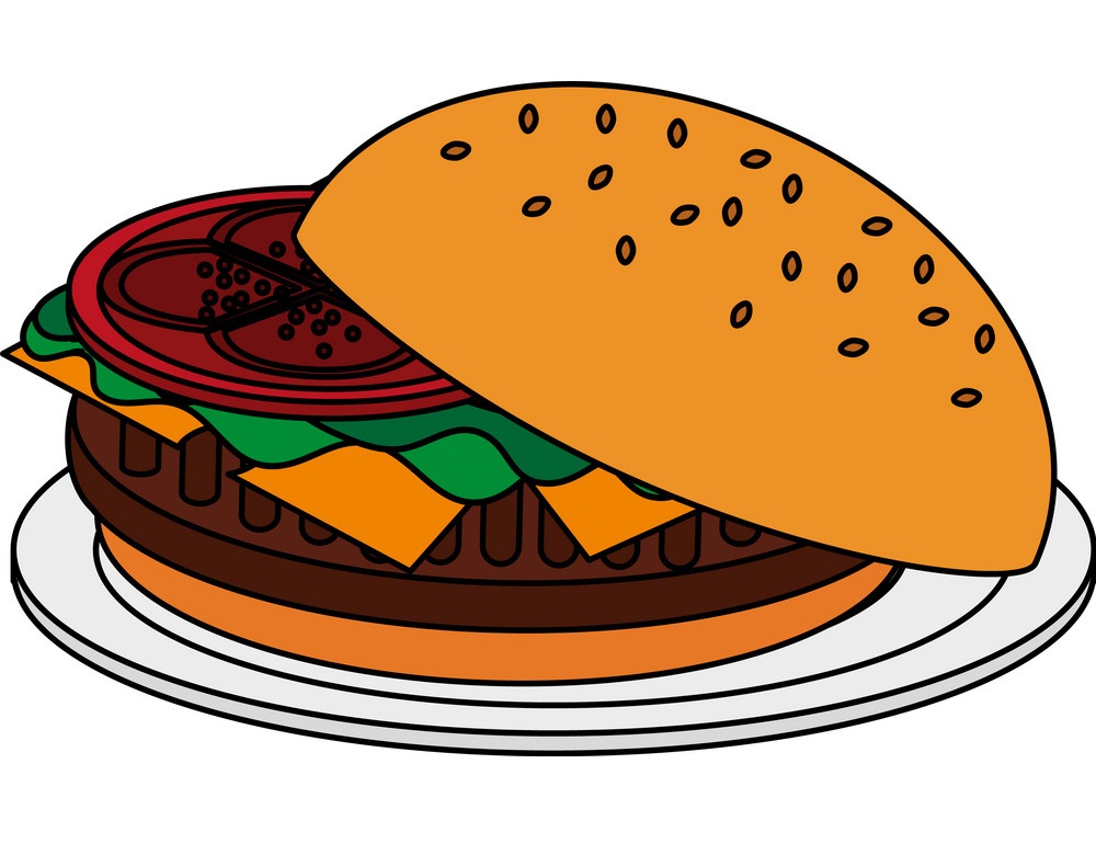 皿に入った漫画ハンバーガーのイラスト