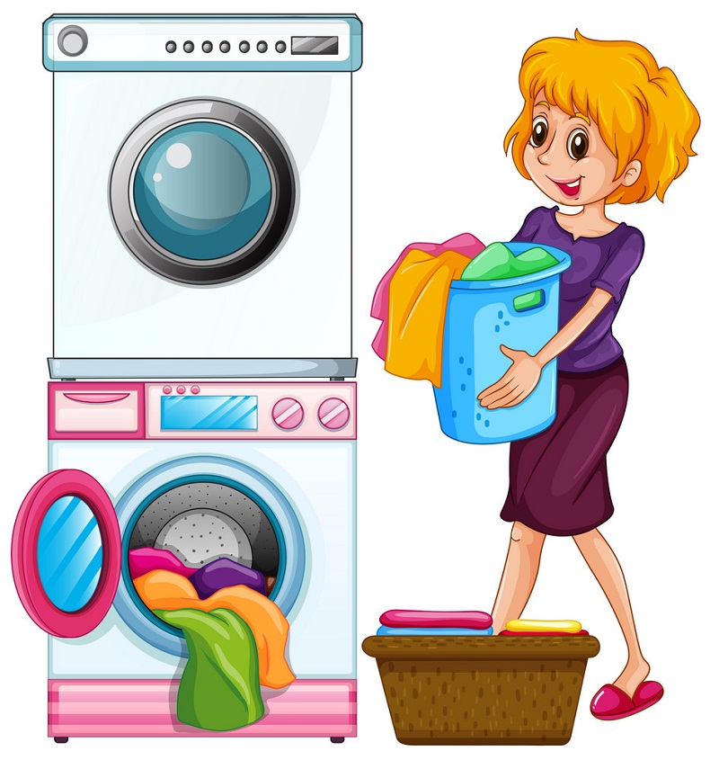 洗濯する女性のイラスト