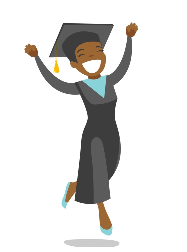 幸せなアフリカ系アメリカ人の女の子の卒業生のイラスト イラスト