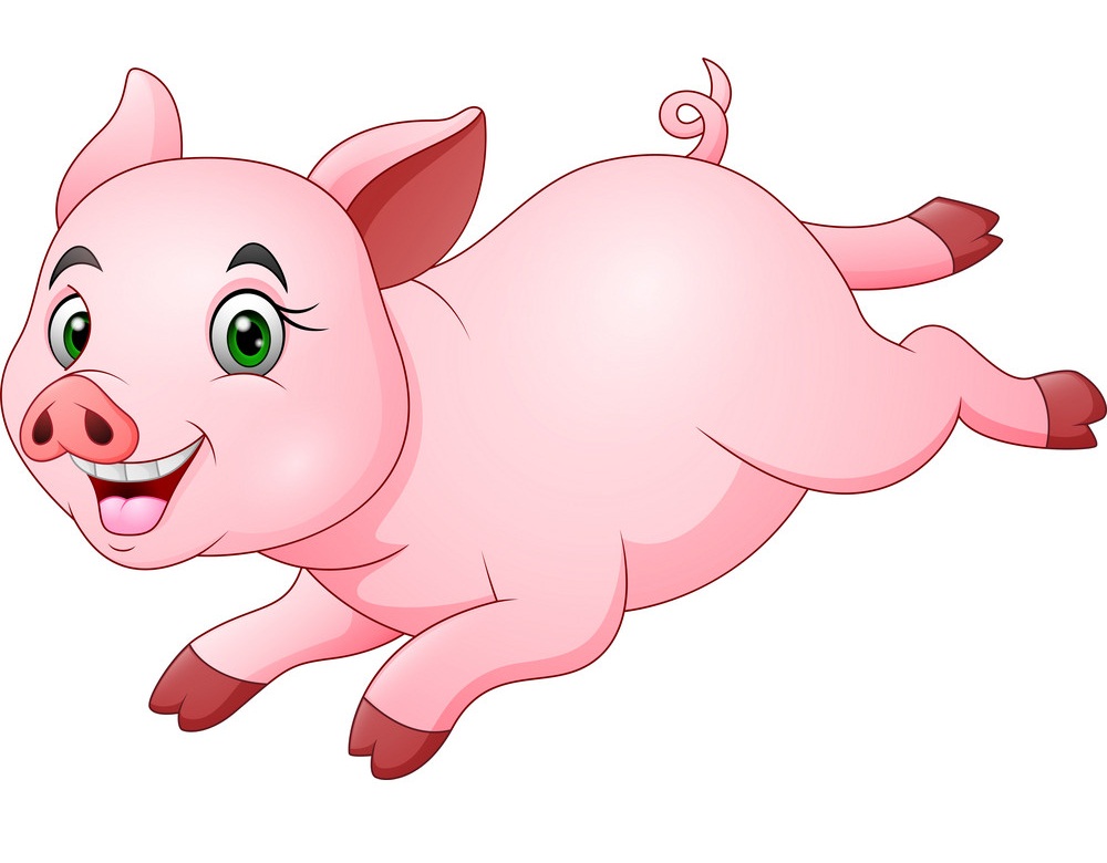 幸せな豚が走っているイラスト イラスト