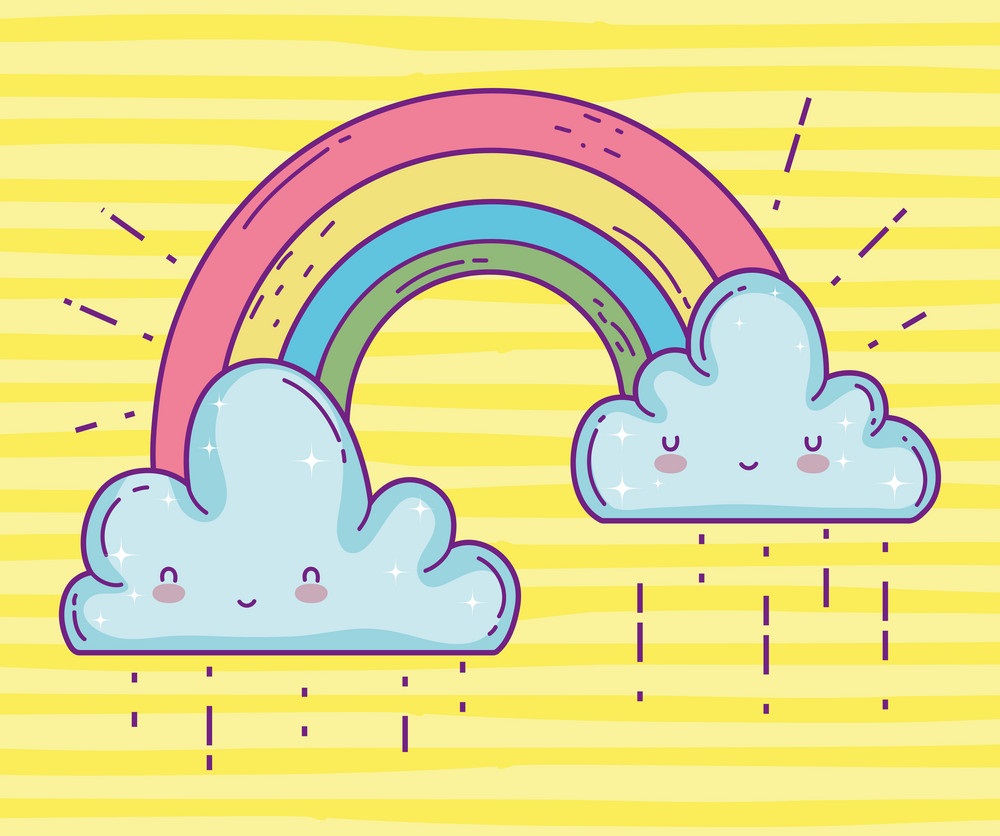 幸せな雲と虹のイラスト