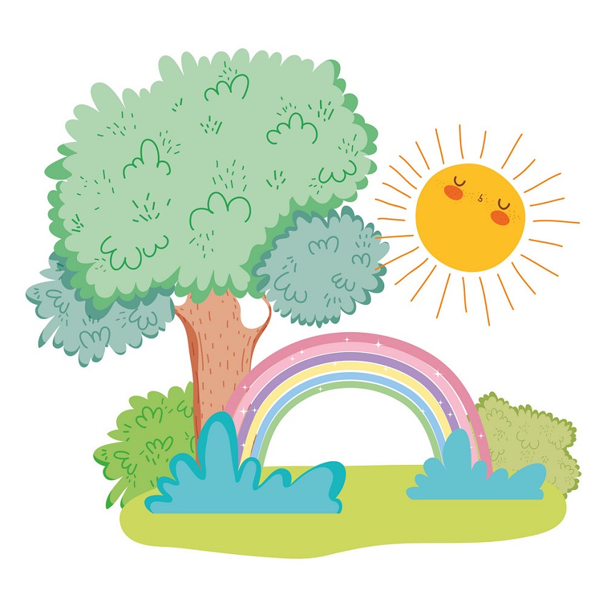 幸せな太陽と虹のイラスト イラスト