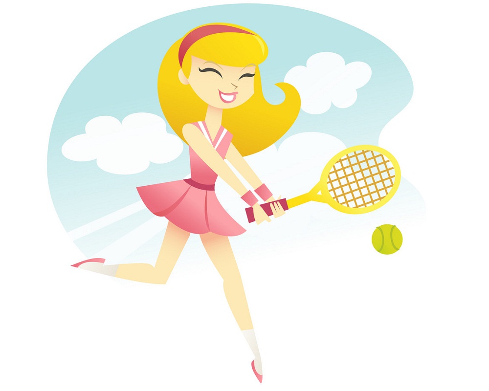 幸せなテニスの女の子のイラスト