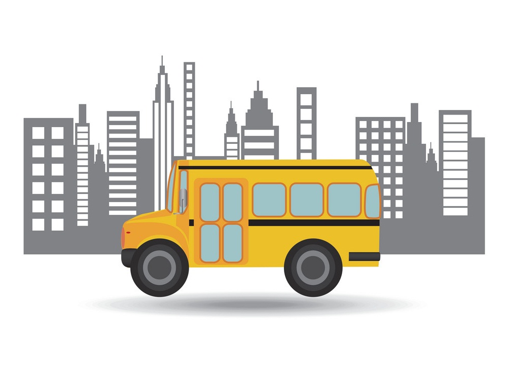 市内のスクールバスのイラスト
