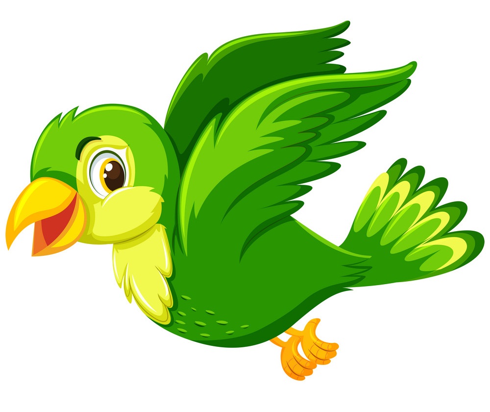 白い背景の上を飛んでいる緑の鳥のイラスト イラスト
