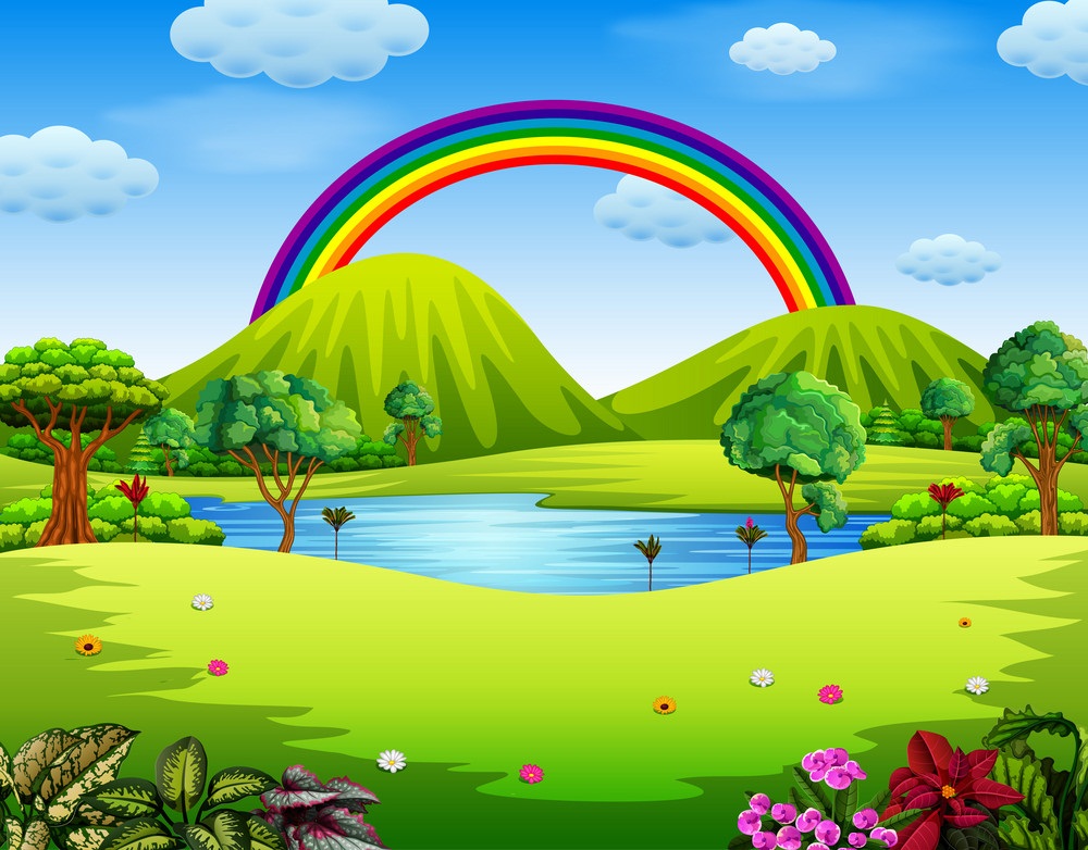 自然の虹の風景のイラスト イラスト