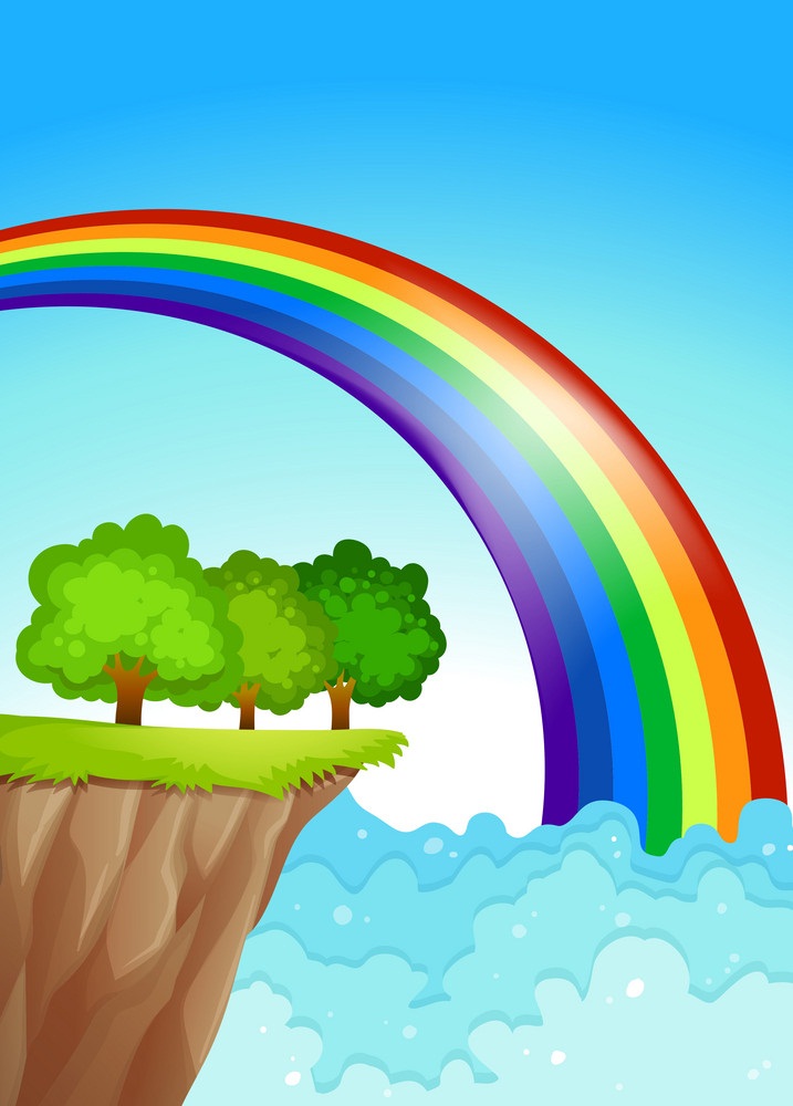 空にかかる美しい虹のイラスト イラスト