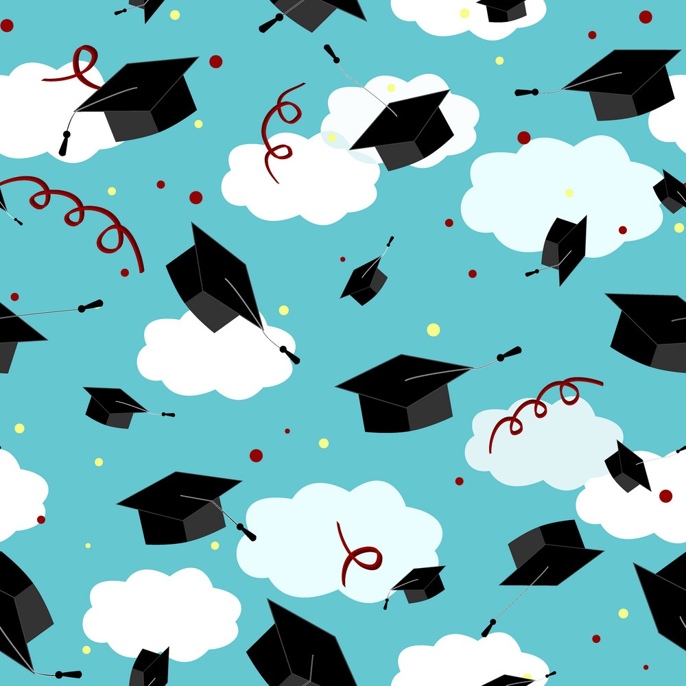 空に浮かぶ卒業生の帽子のイラスト イラスト