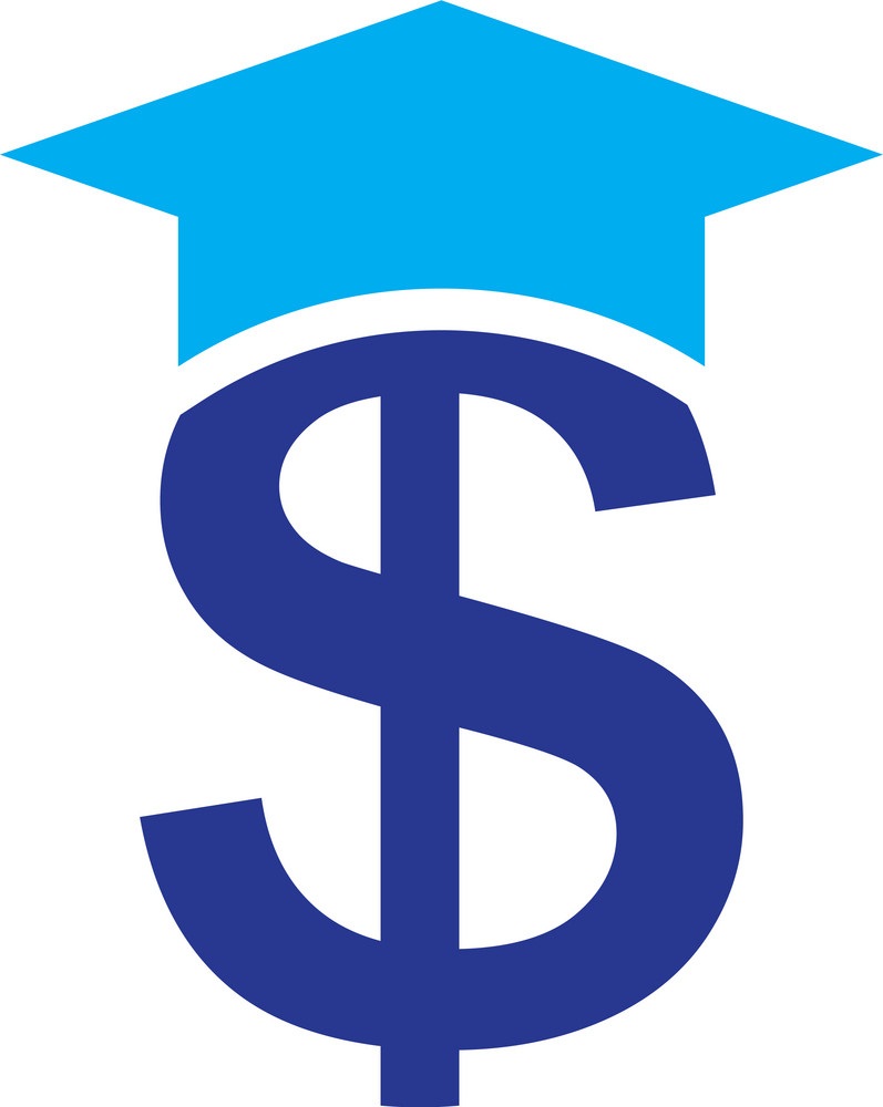 卒業の帽子と青いドル記号のイラスト