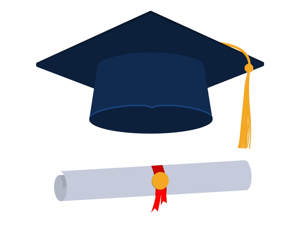 卒業証書と青い卒業帽のイラスト イラスト
