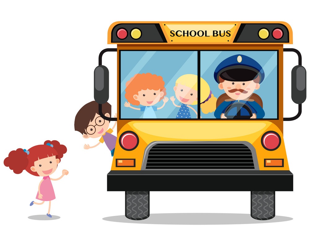 スクールバスに乗る子供たちのイラスト イラスト
