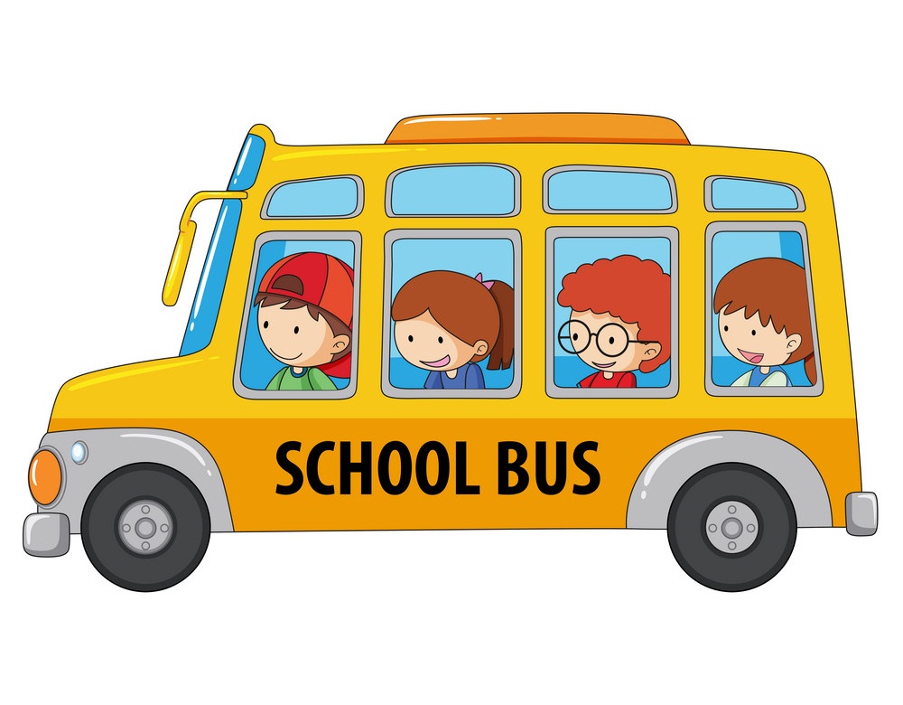 スクールバスに乗っている学生のイラスト