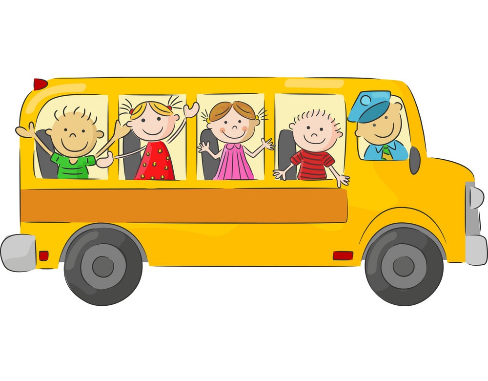 スクールバスに乗っている子供たちのイラストを描く