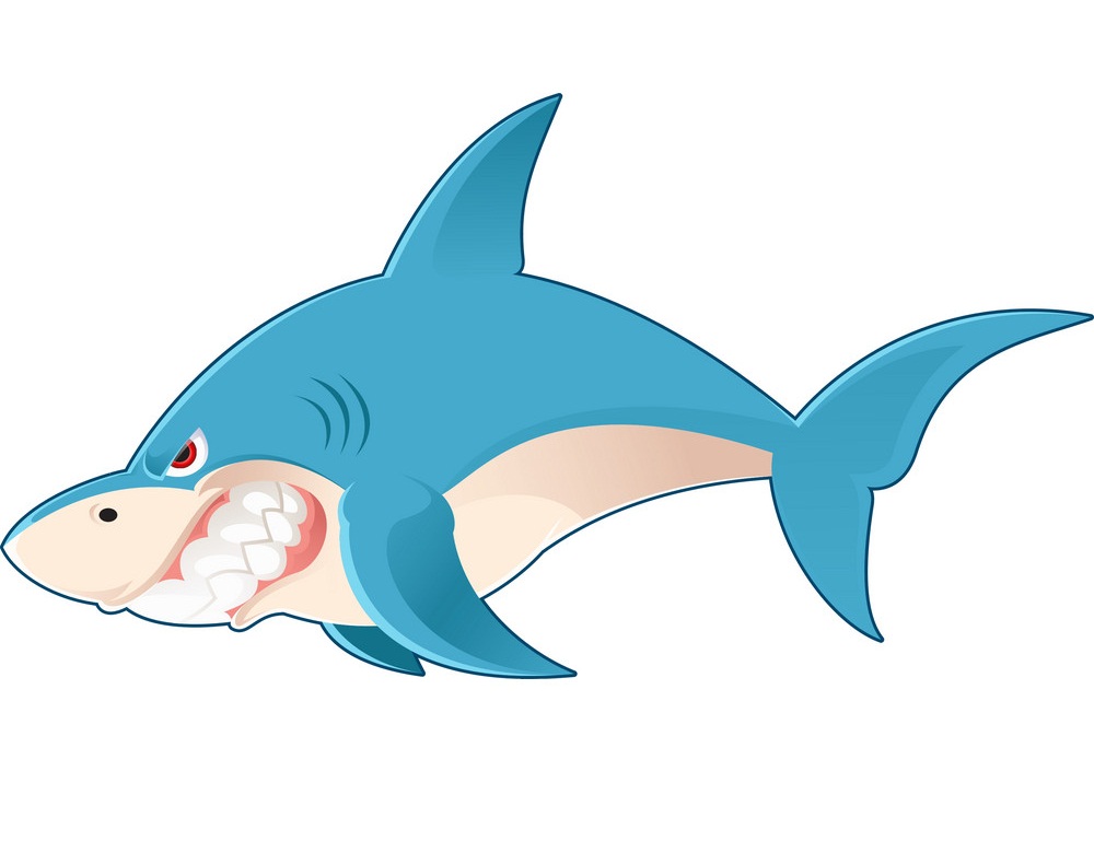 鋭い歯を持つ怒っているサメのイラスト