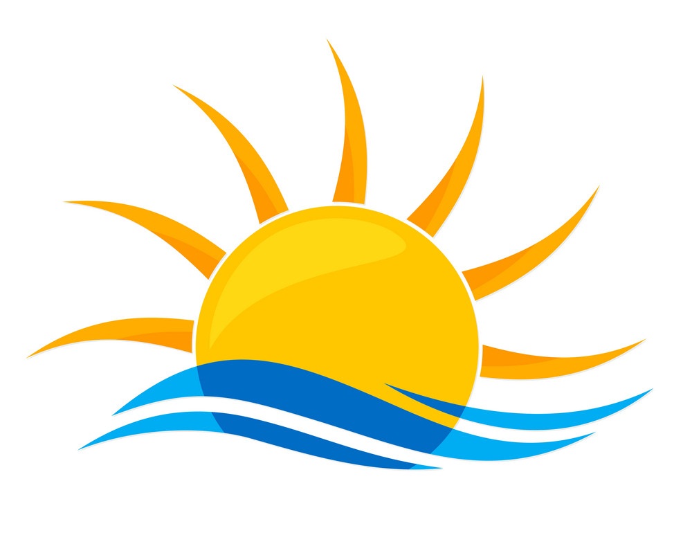 太陽のロゴと海のイラスト イラスト