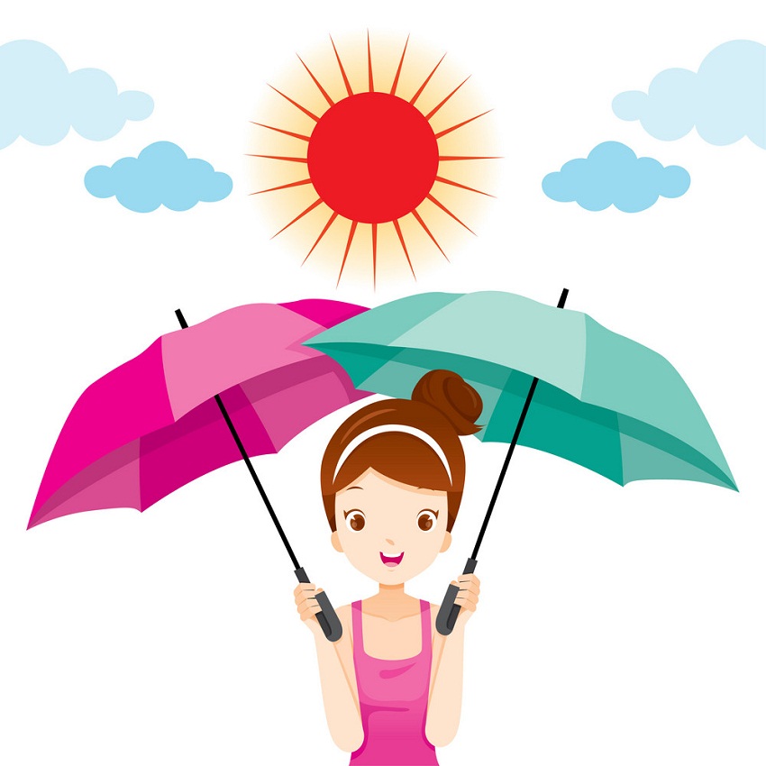 太陽の下で2本の傘を持っている女の子のイラスト イラスト