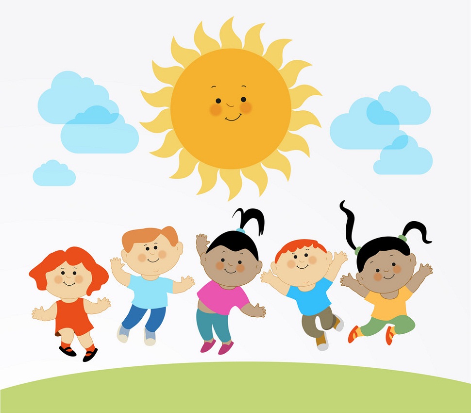 太陽と幸せな子供たちのイラスト