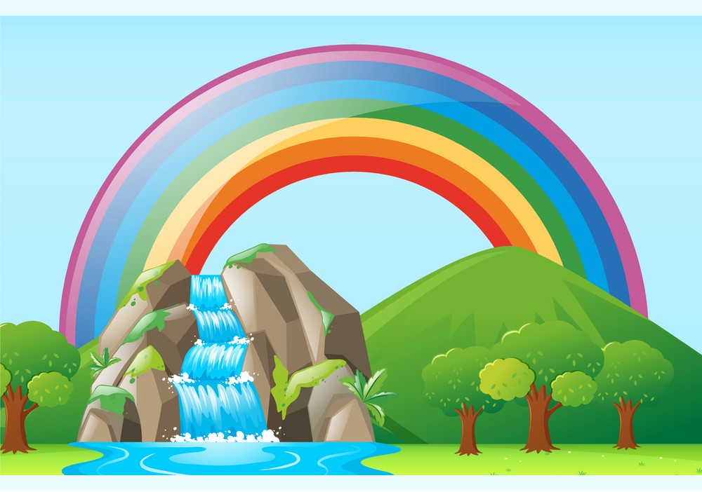 滝と虹のイラスト イラスト
