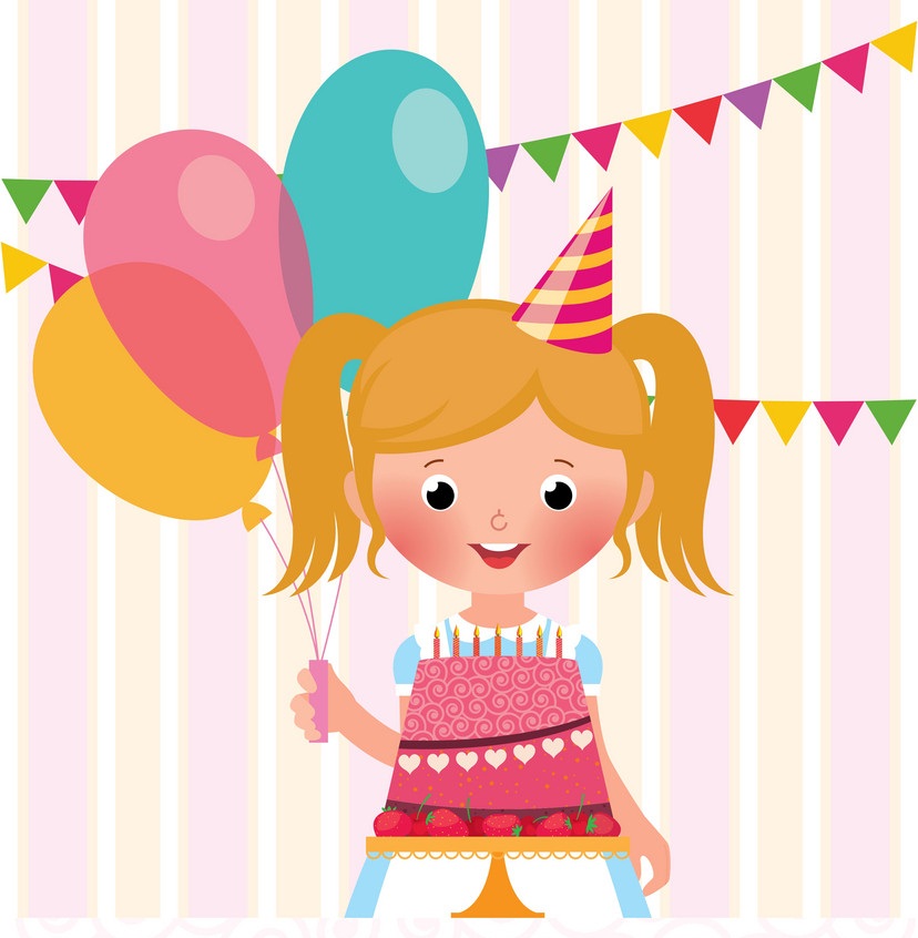 誕生日ケーキを持つ小さな女の子のイラスト イラスト