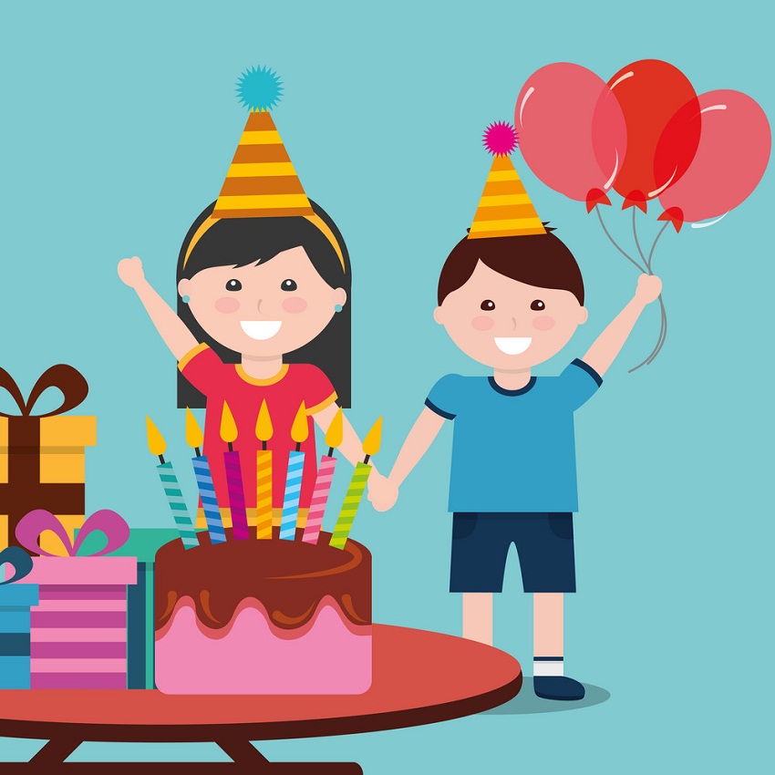 誕生日を祝う 2 人の子供たちのイラスト イラスト